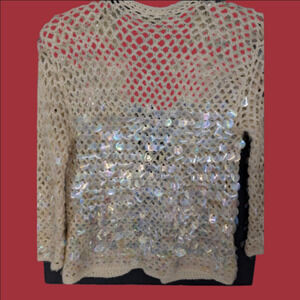 Vintage Sweater Crochet Sequin Sweater Bohemian Style Cropped Open Front Size S